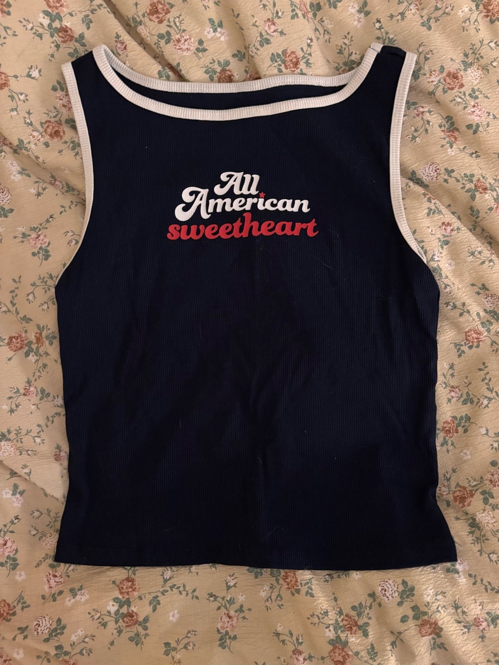 wild fable Navy Tank Top with White Trim and Red Graphic